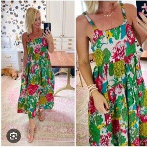 Bohemian Floral Tiered Maxi Dress 100% Cotton Lightweight Vacation Wedding Small